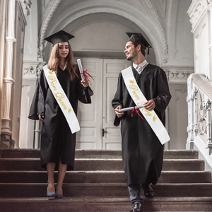 Weiße Satin-Schärpen für Prom Queen und King mit goldenem Glitzer für Party-Sets