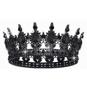 Baroque black crystal bridal crown with Gothic teardrop stones on a white background