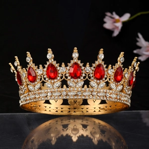 Baroque Style Zinc Alloy Rhinestone Bridal Crown Tiara For Women Luxury Gold Black Hollow Round Wedding Party Hair Accessory