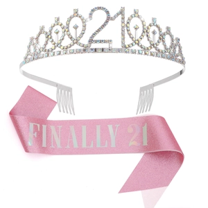 Élégant Diadème en Strass Thème Âge Anniversaire Et Écharpe à Paillettes pour Décorations de Fête d'Anniversaire Femmes Bijoux Accessoire