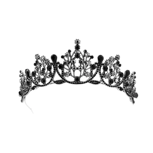Couronne élégante en alliage argenté avec strass noirs pour mariages et fêtes