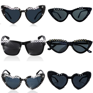 Heart Letter Party Sunglasses Rhinestone Artificial Pearl Birthday Baddie Queen Just Married Wedding Decorations Novelty Glasses
