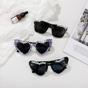 Three assorted party sunglasses with beaded letters and heart frames for bride or birthday