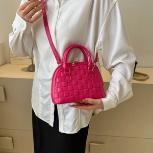 Minimalist bright pink checkered crossbody bag for women in a stylish 2025 autumn design