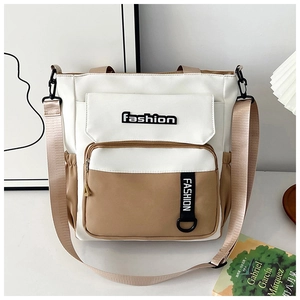 Large-capacity student messenger bag with color-block canvas and adjustable wide strap