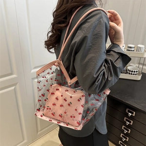 Sac fourre-tout transparent à motif cerise avec pochette intérieure rose pour femme