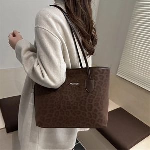 Sac cabas rétro à imprimé léopard avec grande capacité et inscription Fashion élégante