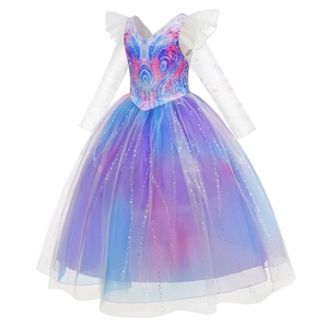 Glinda pink purple mesh cosplay princess dress with sequins and ruffles for girls