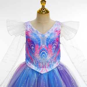 Magical Glinda cosplay costume for girls with sequin bodice and layered mesh tulle skirt