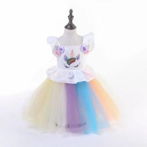 Girls Unicorn Rainbow Tutu Princess Dress Halloween Party Mesh Vinylon Sleeveless Costume Toddler Festive Dress For Kids