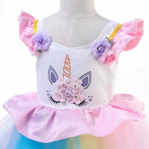 Robe de princesse licorne pour fille avec tulle coloré et appliques florales