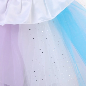 Abito da principessa unicorno con corpetto in raso bianco e gonna in tulle glitter