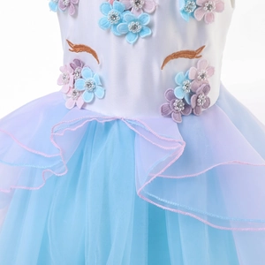 Mädchen Einhorn Prinzessinnenkleid mit 3D-Blumen und mehrlagigem Tüllrock-Detail