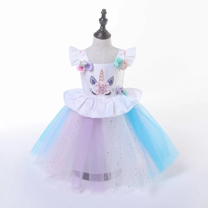 Abito da Principessa Unicorno per Ragazze in Rete Colorata con Paillettes Costume da Spettacolo per Halloween Festa di Compleanno