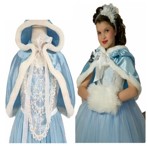 Girls Princess Dress With Hooded Cape Lace Embroidery Mesh Holiday Celebration Costume Western Style Kids Outfit