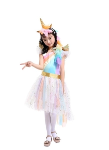 Girls rainbow unicorn tutu dress with wings and headband for Halloween party costume
