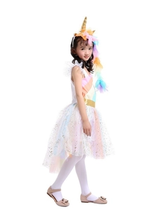 Girl's rainbow unicorn tutu dress with matching floral horn headband for party wear