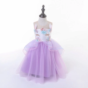 Mädchen Einhorn Prinzessinnenkleid mit lila Tüllrock und 3D Blumenstickerei Design