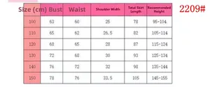 Detailed size chart for girl's princess dress with chest, waist and height measurements