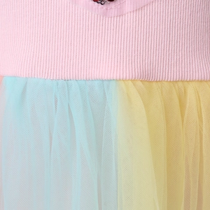 Girls Halloween princess dress with pink knit bodice and colorful pastel tulle skirt