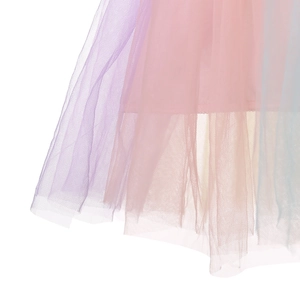 Detail of multi-layer purple pink and blue tulle mesh fabric for girl princess tutu dress