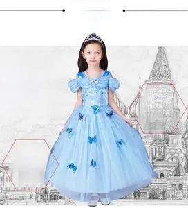 Detailed view of blue princess dress featuring puff sleeves and 3D butterfly ornaments