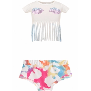 Kids Girls Summer 2 Piece Clothing Set Fringe T-Shirt Tank Top Leopard Tie Dye Shorts Toddler Casual Outfit Set