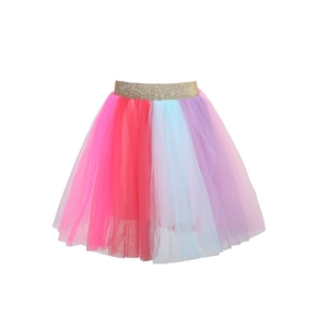 Regenbogen-Tutu-Rock für Mädchen mit glitzerndem Goldbund und bunten Netzschichten