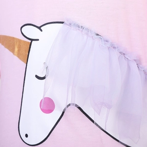 Rosa Einhorn-T-Shirt für Kleinkinder mit lila Tüllrock, süßes zweiteiliges Mädchen-Set