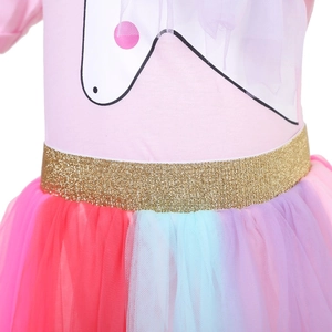 Rosa Einhorn-Tüllkleid für Mädchen mit goldenem Glitzerbund und Regenbogen-Rock