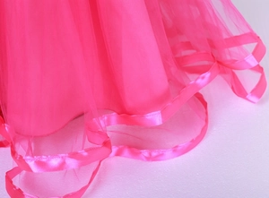 Vibrant pink tulle princess dress for girls with multilayered mesh and ribbon edging