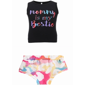 Girls 2-piece set with 'Mommy is my Bestie' tank top and colorful print shorts