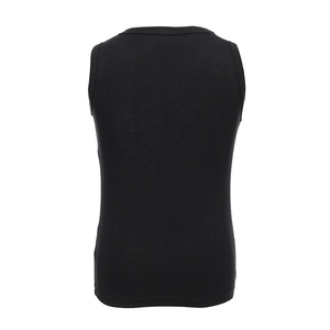 Detailed back view of a black sleeveless cotton tank top with racerback design
