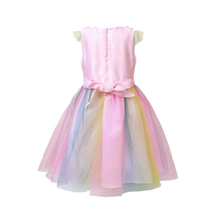 Ärmelloses Mädchen Prinzessin Kleid aus rosa Satin mit Regenbogen Tüllrock und Rückenschleife