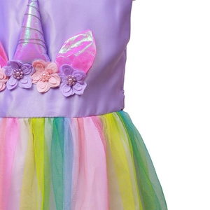 Detail von Einhorn Prinzessin Kleid mit 3D-Blumen, Perlen und Regenbogen-Netzrock