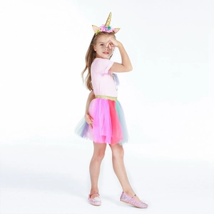 Ensemble t-shirt licorne rose et jupe tutu arc-en-ciel avec bandeau floral pour filles