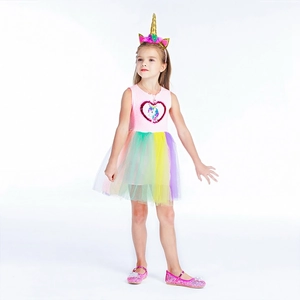 Robe de Princesse Licorne pour Filles Robe Tutu en Tulle Arc-en-Ciel pour Fête d'Anniversaire d'Halloween Rose Paillettes Avec Bandeau