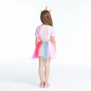 Ensemble t-shirt licorne rose et jupe tutu arc-en-ciel avec serre-tête licorne