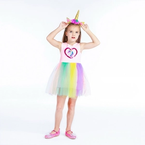 Robe de princesse licorne arc-en-ciel pour filles avec haut pailleté et jupe en tulle