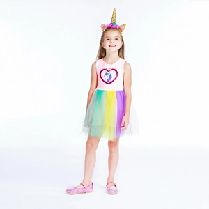 Ensemble robe licorne pour fille avec jupe en tulle arc-en-ciel et bandeau doré