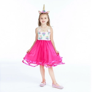 Robe de princesse licorne pour fille en tulle rose rouge avec paillettes et bandeau
