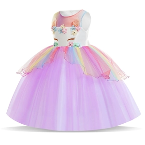 Abito da principessa unicorno per bambine con corpetto bianco e gonna in tulle viola