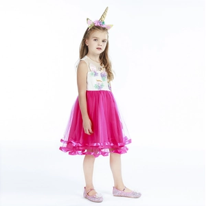 Ensemble Noël licorne pour fille avec jupe en tulle multicouche, bandeau et souliers