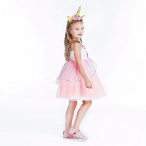 Girl unicorn princess dress with lace layers and floral headband for Halloween party