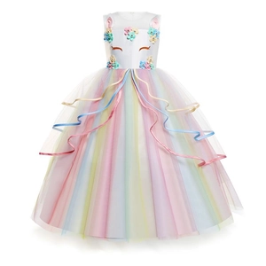 Robe de Princesse Licorne pour Filles en Tulle Arc-en-Ciel Fleurie de Mariage Fête Sans Manches 3D Florale Enfants Performance