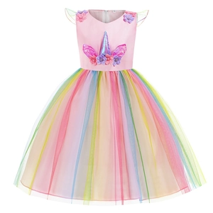 Vestito da Principessa Unicorno Arcobaleno per Bambina Senza Maniche in Poliestere Tutu per Halloween Natale Festa
