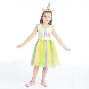 Mädchen Einhorn Prinzessin Kleid Set mit Tüllrock, Stirnband und rosa Schuhen
