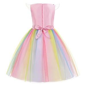 Abito principessa in tulle arcobaleno senza maniche con corpino in raso rosa e fiocco