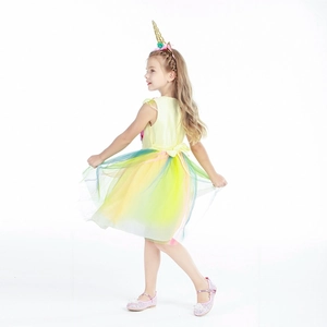 Mädchen Einhorn-Prinzessinnenkleid-Set mit Regenbogen-Tüllrock, Gold-Stirnband und Schuhen