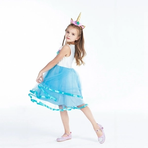 Vue détaillée du costume de licorne avec robe tutu, bandeau et chaussures brillantes